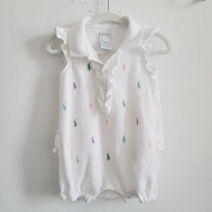 Ralph Lauren Baby Girls Bubble Shortall Romper Size 6M White